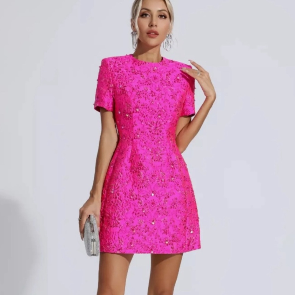 Pink Jacquard Dress